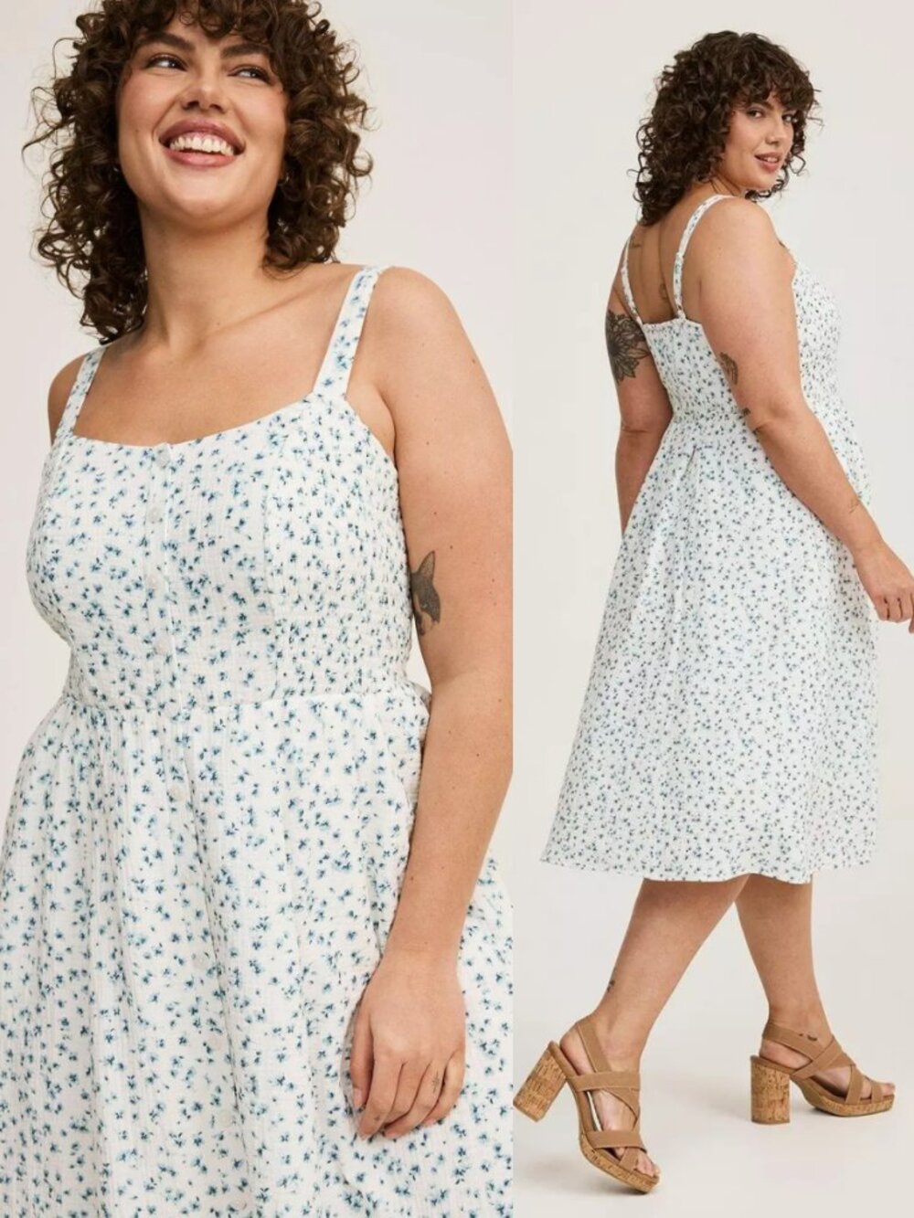 NWT Torrid 2 Ditsy Floral Smocked Button Down 100% Cotton Midi Dress 2X 18 20
